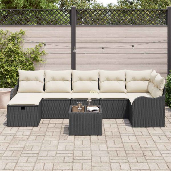 vidaXL Ensemble de Canap&eacute;s avec coussin 8 pcs Noir et Cr&egrave;me polyrotin