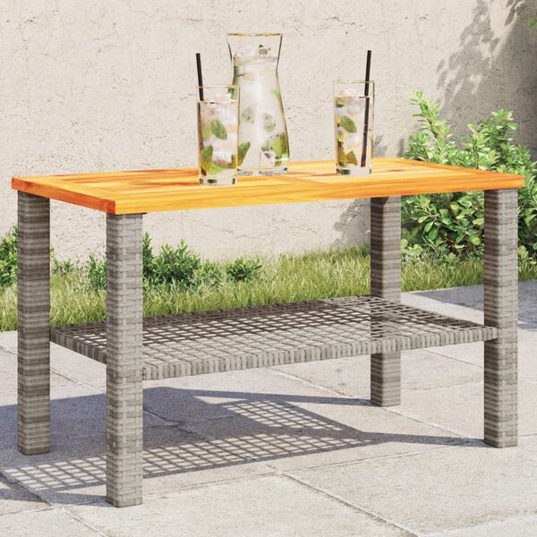 vidaXL Table de jardin gris 70x38x42 cm résine tressée et bois acacia
