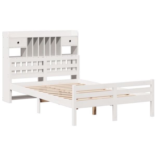 vidaXL Lit bibliothèque sans matelas blanc 135x190 cm bois pin massif