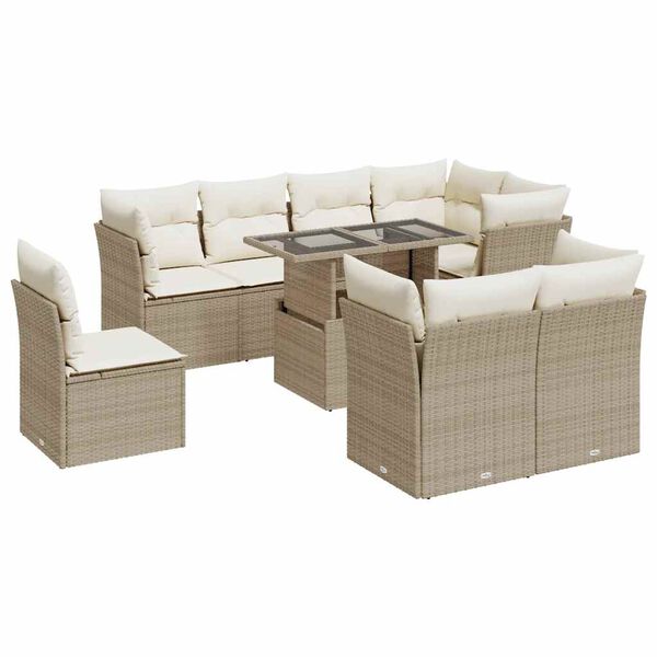 vidaXL Salon de jardin avec coussins 9 pcs beige r&eacute;sine tress&eacute;e