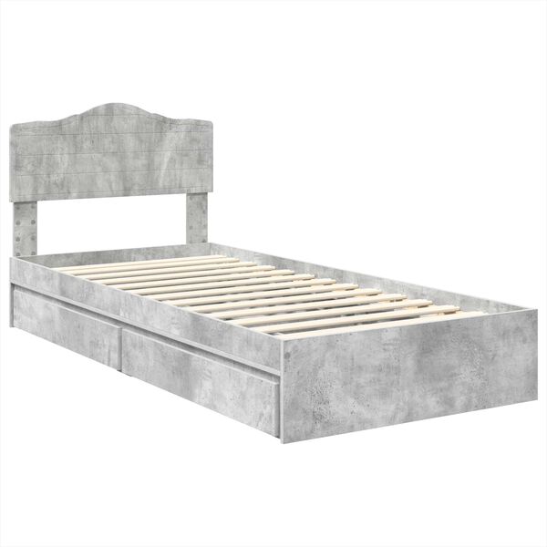 vidaXL Lit de Rangement Gris b&eacute;ton 90 x 200 cm Bois d'ing&eacute;nierie