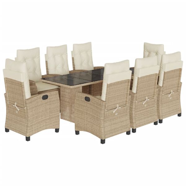 vidaXL Ensemble &agrave; manger de jardin et coussins 9 pcs beige Poly rotin