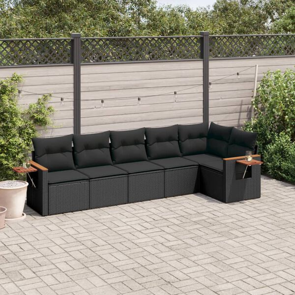 vidaXL Salon de jardin 6 pcs avec coussins noir r&eacute;sine tress&eacute;e