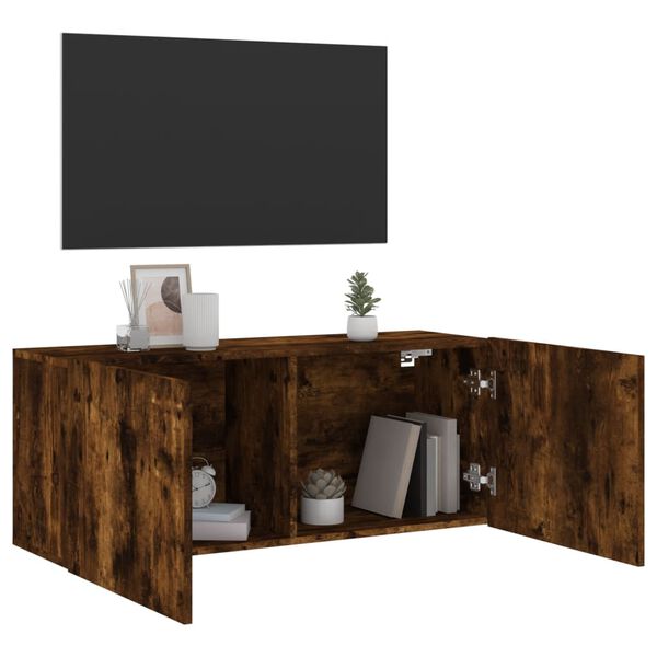 vidaXL Meuble TV mural ch&ecirc;ne fum&eacute; 100x30x41 cm