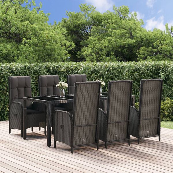 vidaXL Ensemble &agrave; manger jardin et coussins 7 pcs Noir et gris Rotin