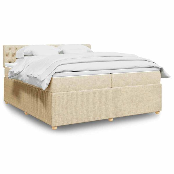 vidaXL Sommier &agrave; lattes de lit avec matelas Cr&egrave;me 200x200 cm Tissu