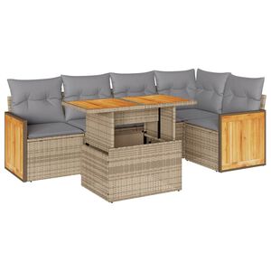 vidaXL Salon de jardin 6 pcs avec coussins beige r&eacute;sine tress&eacute;e acacia