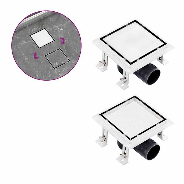 vidaXL Drain de douche avec couvercle 2 en 1 15x15 cm Acier inoxydable