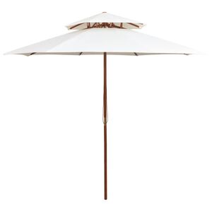 vidaXL Parasol &agrave; deux &eacute;tages avec poteau en bois blanc cr&egrave;me