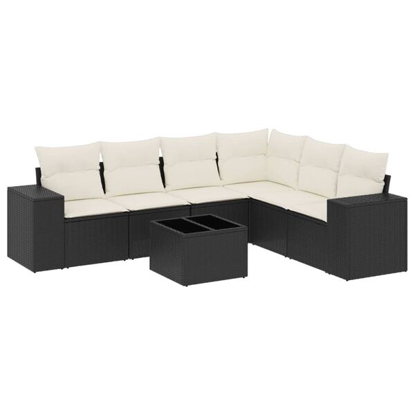vidaXL Salon de jardin 7 pcs avec coussins noir r&eacute;sine tress&eacute;e