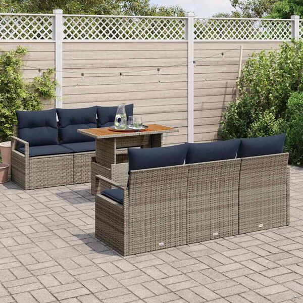 vidaXL Ensemble de canap&eacute; de jardin 7 pcs gris et bleu marine