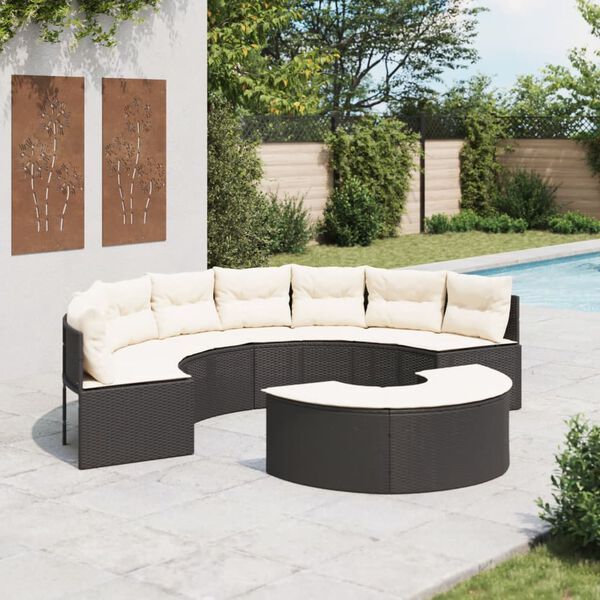 vidaXL Salon de jardin 2 pcs demi-rond noir r&eacute;sine tress&eacute;e