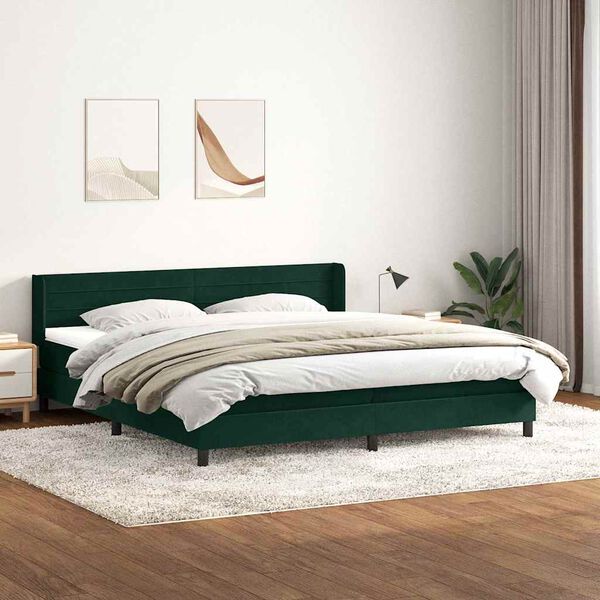 vidaXL Sommier &agrave; lattes de lit et matelas vert fonc&eacute; 180x220cm velours