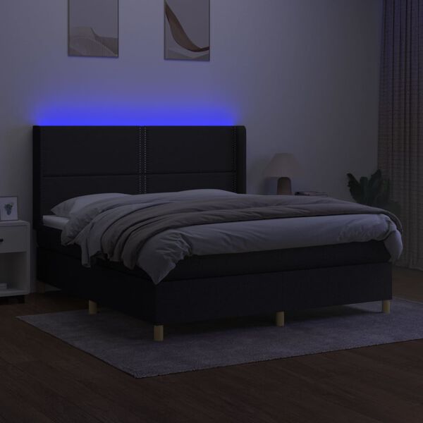 vidaXL Sommier &agrave; lattes de lit matelas et LED Noir 180x200 cm Tissu