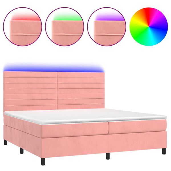 vidaXL Sommier &agrave; lattes de lit avec matelas LED Rose 200x200cm Velours