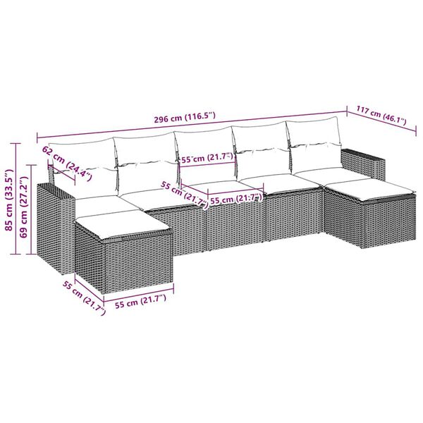 vidaXL Salon de jardin avec coussins 7 pcs marron r&eacute;sine tress&eacute;e