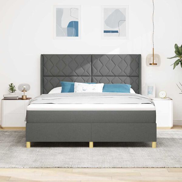 vidaXL Lit &agrave; ressorts avec matelas Gris 180 x 200 cm tissu