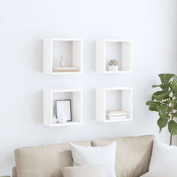vidaXL &Eacute;tag&egrave;res cube murales 4 pcs Blanc brillant 30x15x30 cm