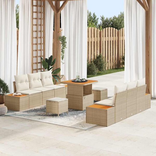 vidaXL Ensemble de canap&eacute; de jardin 9 pcs Beige Poly rotin