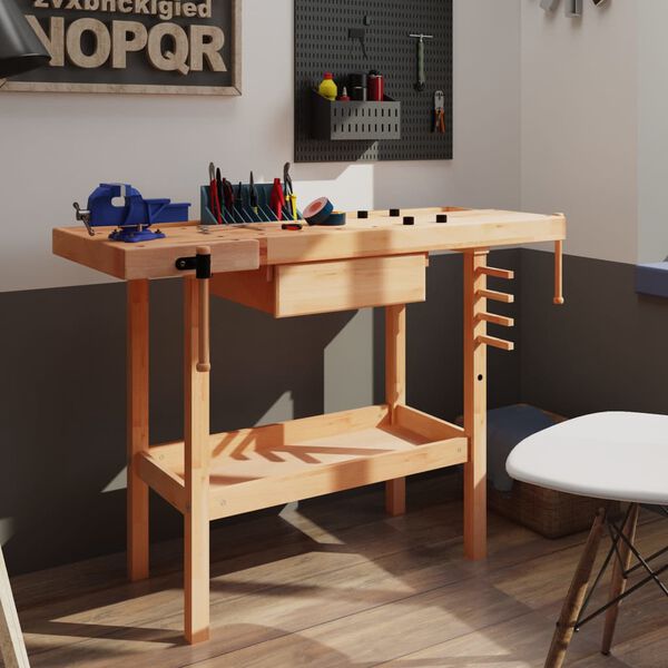 vidaXL &Eacute;tabli de menuiserie avec tiroir et 2 &eacute;taux Bois dur