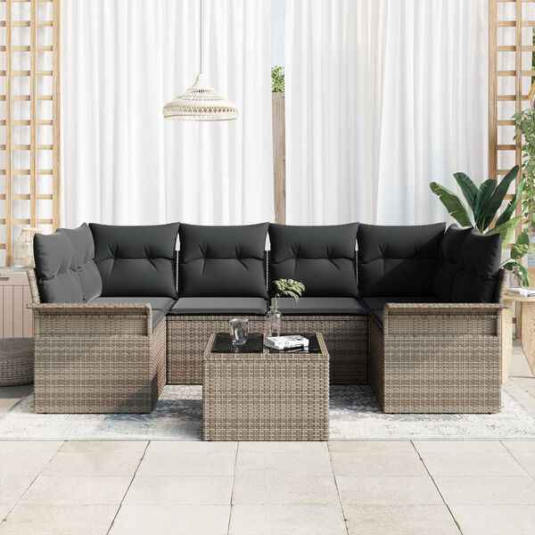 vidaXL Ensemble de canap&eacute; de jardin avec coussin 7 pcs Gris