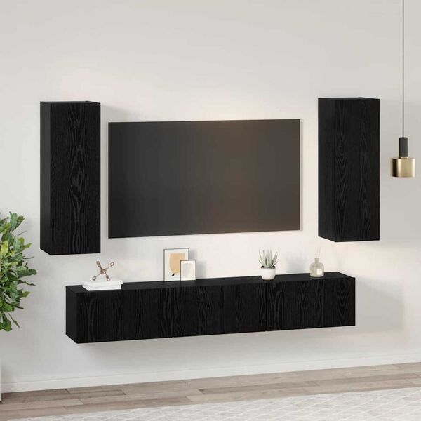 vidaXL Ensemble meuble TV 5 pcs Ch&ecirc;ne noir Bois d'ing&eacute;nierie