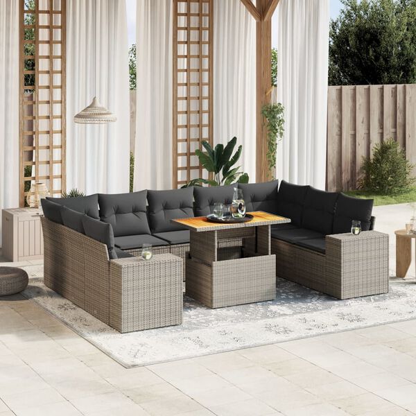 vidaXL Salon de jardin avec coussins 10 pcs gris r&eacute;sine tress&eacute;e