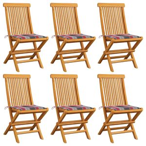 vidaXL Chaises pliantes avec coussins &agrave; carreaux rouges (6 pi&egrave;ces) en bois de teck massif