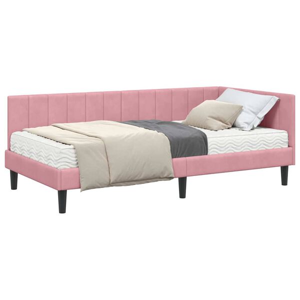 vidaXL Cadre de lit d'angle avec matelas Rose 90 x 200 cm Velours