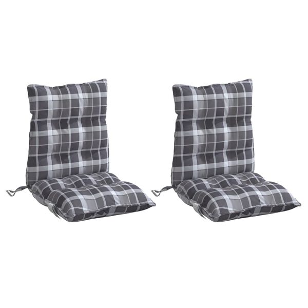 vidaXL Coussins de chaise &agrave; dossier bas lot de 2 motif carreaux gris