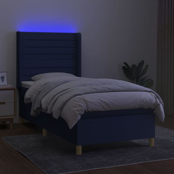 vidaXL Sommier &agrave; lattes de lit matelas et LED Bleu 90x190 cm Tissu