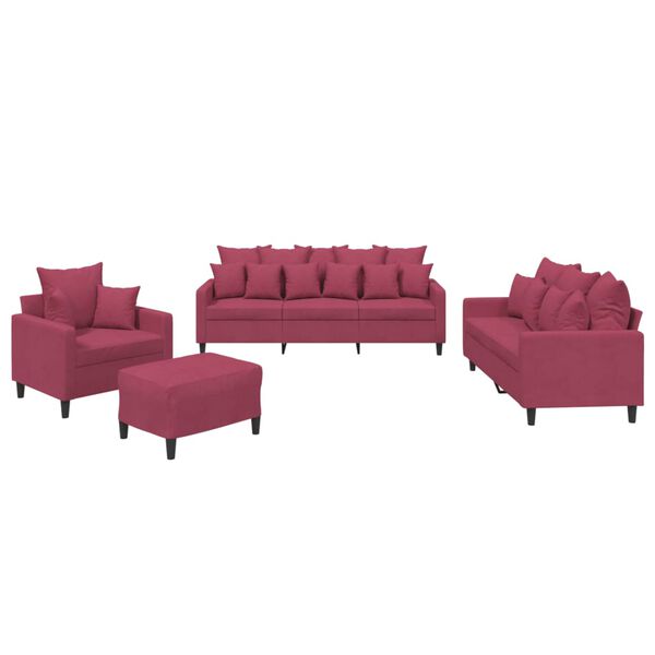 vidaXL Ensemble de canap&eacute;s 4 pcs avec coussins Rouge bordeaux Velours