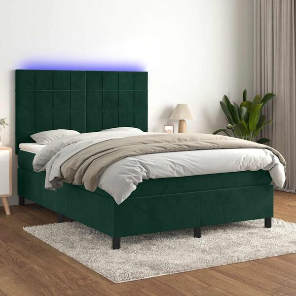 vidaXL Sommier &agrave; lattes de lit matelas et LED Vert fonc&eacute; 140x190 cm