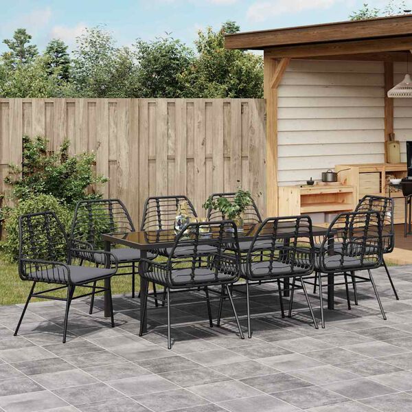 vidaXL Ensemble de salle &agrave; manger pour jardin 9 pcs Noir polyrotin
