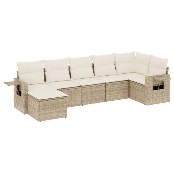 vidaXL Salon de jardin avec coussins 7 pcs beige r&eacute;sine tress&eacute;e
