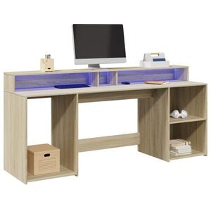 vidaXL Bureau avec lumi&egrave;res LED ch&ecirc;ne sonoma bois d'ing&eacute;nierie