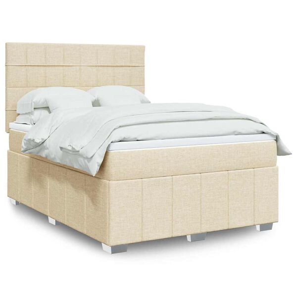 vidaXL Sommier &agrave; lattes de lit avec matelas Cr&egrave;me 140x190 cm Tissu