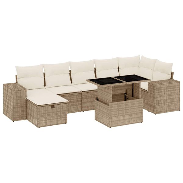 vidaXL Salon de jardin avec coussins 8 pcs beige r&eacute;sine tress&eacute;e