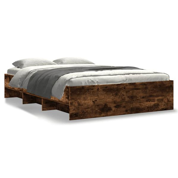 vidaXL Cadre de lit sans matelas ch&ecirc;ne fum&eacute; 135x190 cm bois ing&eacute;nierie