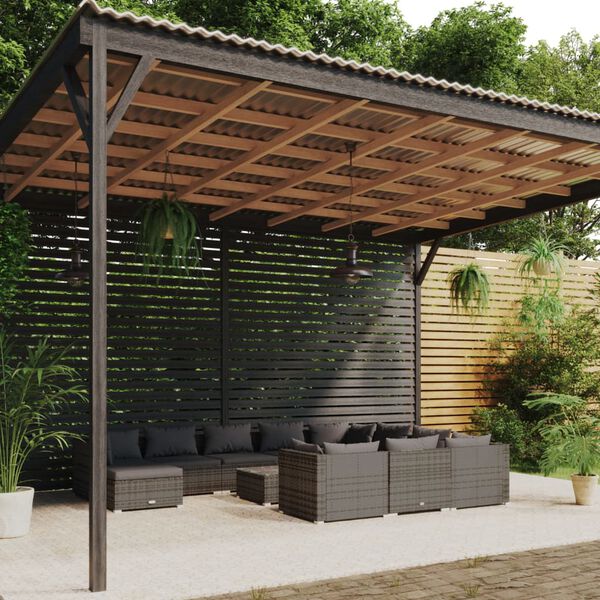 vidaXL Salon de jardin 12 pcs avec coussins R&eacute;sine tress&eacute;e Gris
