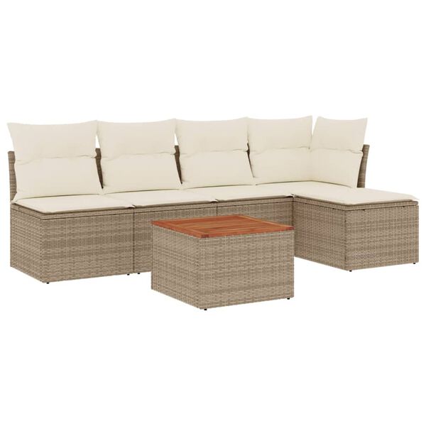 vidaXL Salon de jardin avec coussins 6 pcs beige r&eacute;sine tress&eacute;e
