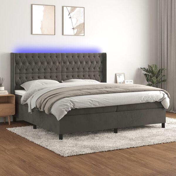 vidaXL Sommier &agrave; lattes de lit matelas et LED Gris fonc&eacute; 200x200 cm