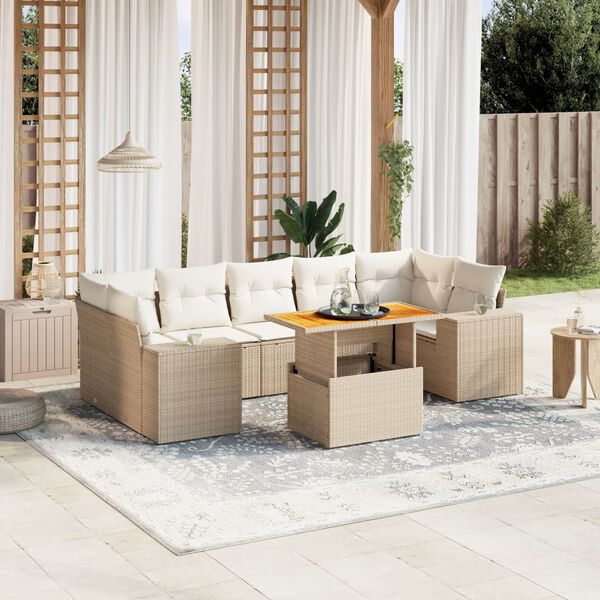 vidaXL Salon de jardin avec coussins 8 pcs beige r&eacute;sine tress&eacute;e