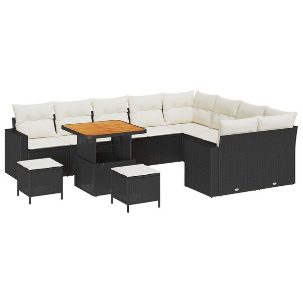 vidaXL Ensemble de canap&eacute; de jardin avec coussin 12 pcs Noir et cr&egrave;me