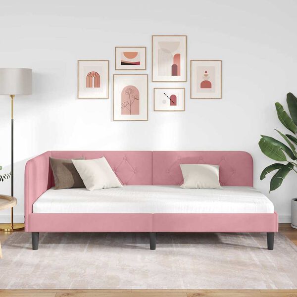 vidaXL Cadre de lit d'angle avec t&ecirc;te de lit Rose 90 x 200 cm Velours