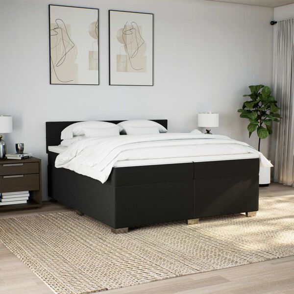 vidaXL Sommier &agrave; lattes de lit avec matelas Noir 200x200 cm Tissu