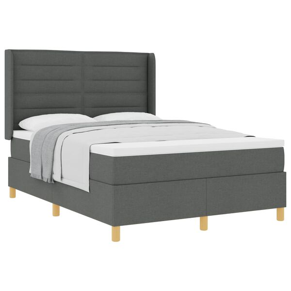 vidaXL Lit &agrave; ressorts avec matelas Gris fonc&eacute; 140 x 200 cm tissu