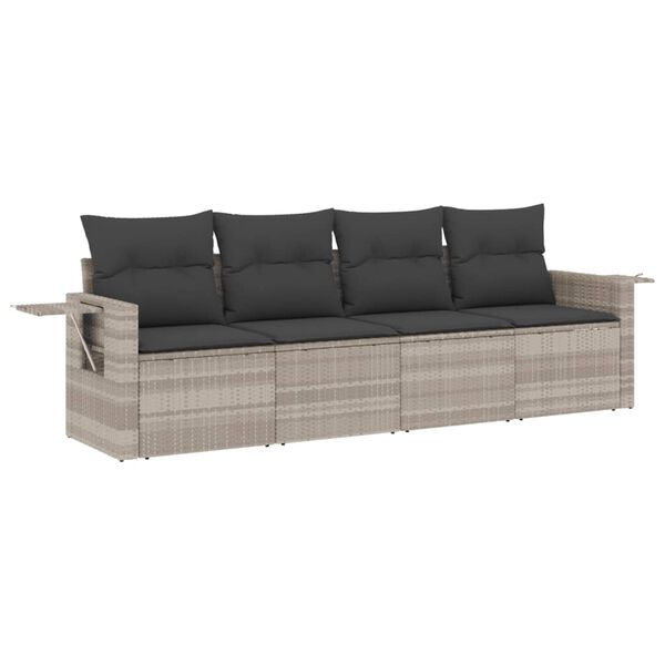 vidaXL Salon de jardin 4 pcs avec coussins gris clair r&eacute;sine tress&eacute;e
