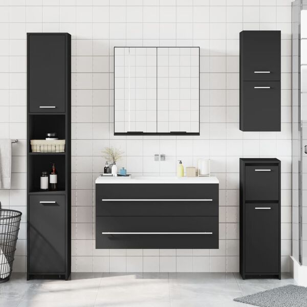 vidaXL Armoire à miroir de salle de bain noir bois d’ingénierie