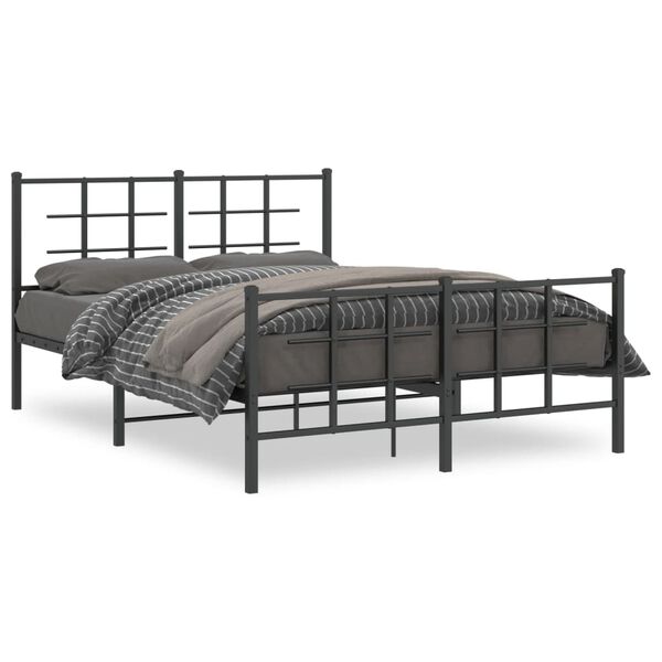 vidaXL Cadre de lit m&eacute;tal sans matelas avec pied de lit noir 135x190cm